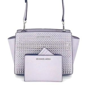 2PCS Michael Kors Selma Stud Messenger Wallet Set
